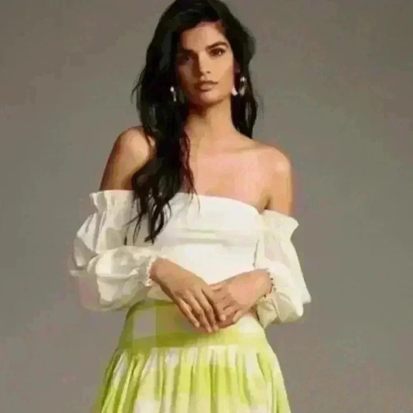 NWT | Anthropologie | Ruched Off-The-Shoulder Top - Ivory | Size XS - Picture 1 of 8